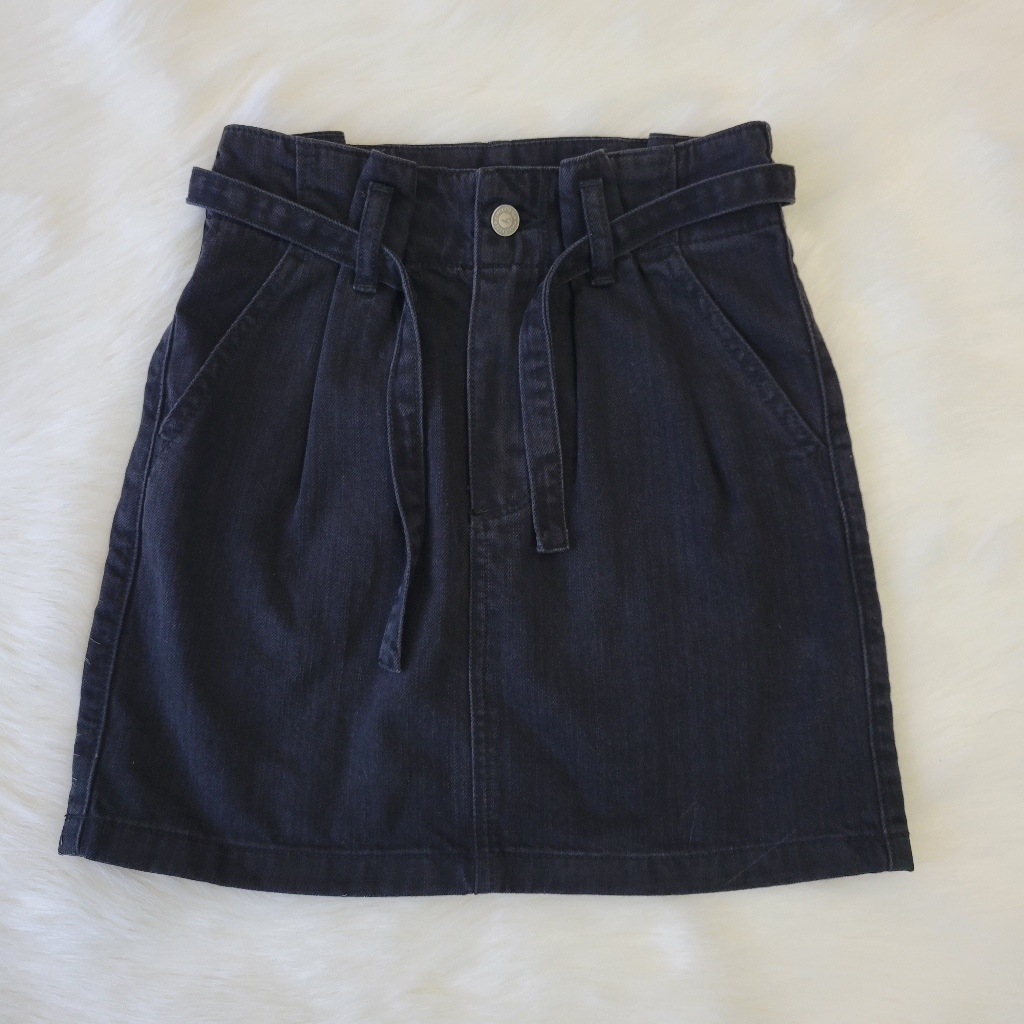 Hollister Ultra High Rise Tie Waist Denim Jean Skirt Juniors 00 Back To School